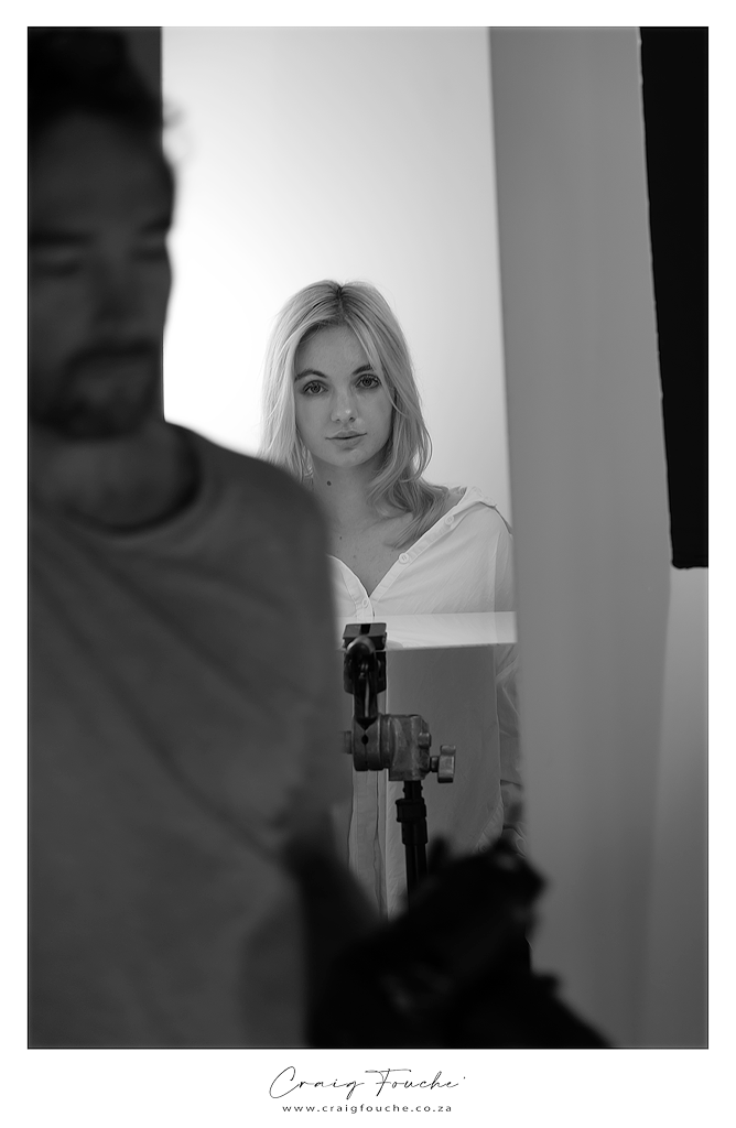 Studio beauty portrait of Vicki Alexia with natural expression, behind the scenes